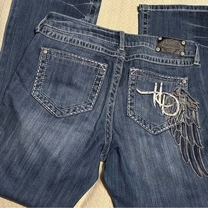 🖤 Harley-Davidson Angel wing embellished/embroidered low rise jeans 10 petite